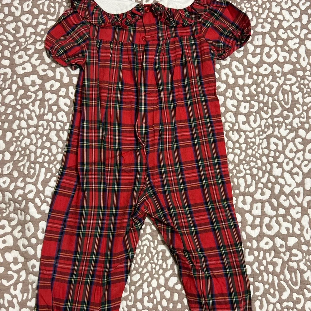 Rare‎ Editions White and Red Plaid Baby Romper with Apple Accent